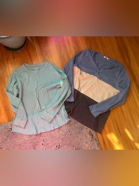 zeagoo Colorblock V-Neck Long Sleeve Tee in Blue, Beige, Black